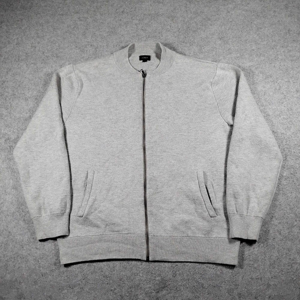 J.Crew Men's Gray Merino Wool Blend Full Zip Bomber Sweater Jacket Size XL